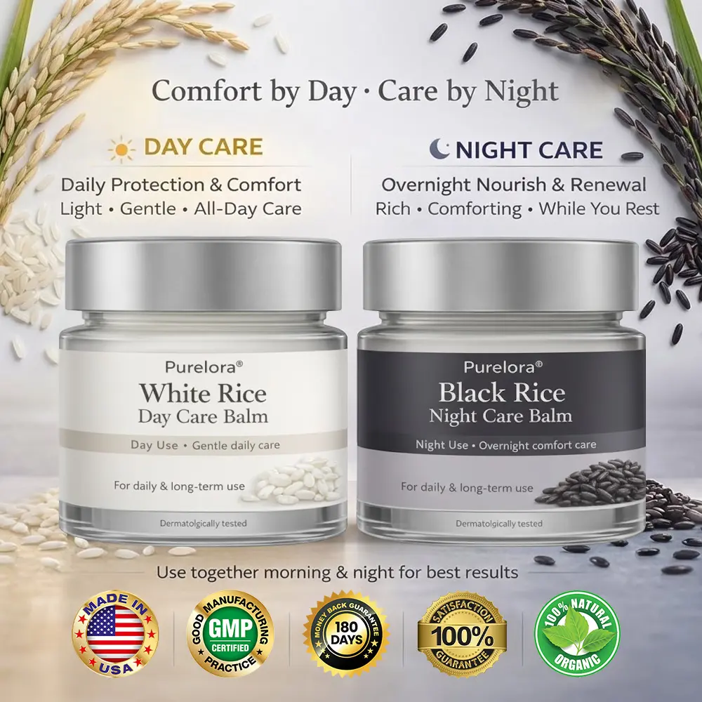 🇺🇸 FDA Certified | Purelora® Black and White Rice Day and Night Dual Repair Cream (Delays aging, repairs skin, removes warts, skin tags, and keratin buildup, providing 24-hour care for your skin)