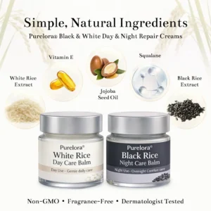 🇺🇸 FDA Certified | Purelora® Black and White Rice Day and Night Dual Repair Cream (Delays aging, repairs skin, removes warts, skin tags, and keratin buildup, providing 24-hour care for your skin)