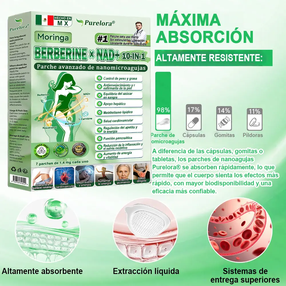 🇲🇽 Salud Online de México❤️| Purelora®Maravilla Matutina · Berberina × NAD+ 10 en 1 Parche de Nanomicroagujas Avanzado (💧Solo una vez al día, cambios visibles en 7 días) ✅ Para obesidad, piel flácida, diabetes, apnea del sueño, problemas articulares y más