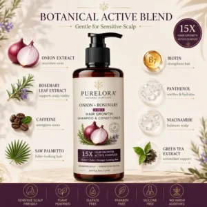 🌿👨‍⚕️ Official US Store 🇺🇸 | 🔥 PURELORA® Onion & Rosemary 2-in-1 Shampoo & Conditioner with 15X Active Complex for Hair Growth: For hair that looks thicker, fuller, and stronger